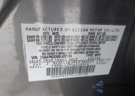 2025 Nissan Kicks Sr Intelligent Awd from USA, damaged, VIN 3N8AP6DD9SL432788